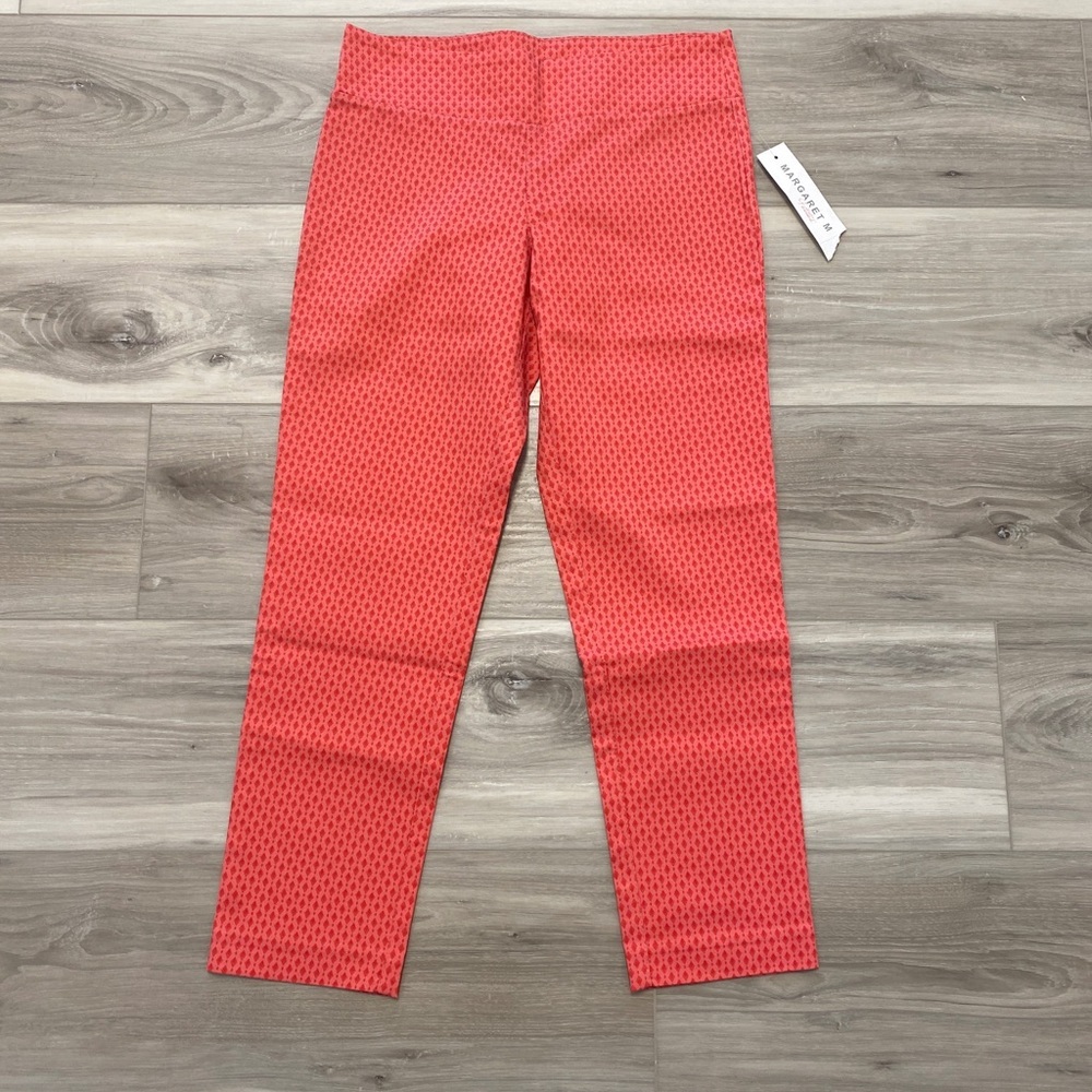 Margaret M slimming Pull on printed straight leg cropped pants coral pink SP